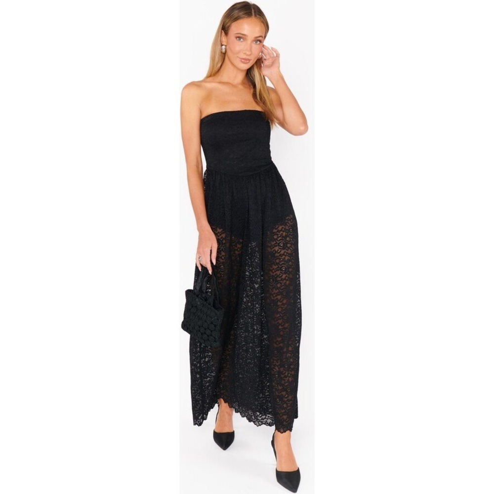 Show Me Your Mumu Diana Dropwaist Strapless Lace‎ Dress Sheer Black Size S